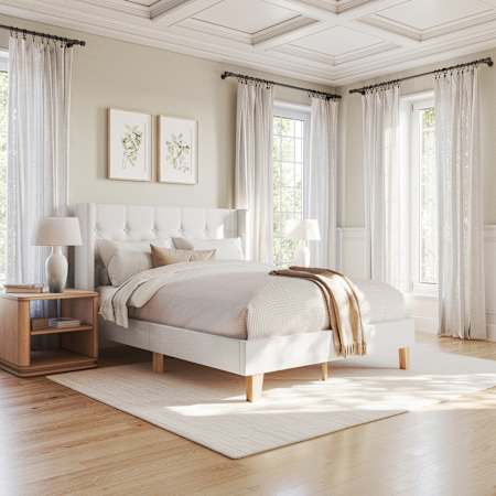 Flash Furniture Martha Stewart Carmy Queen Upholstered Platform Bed White