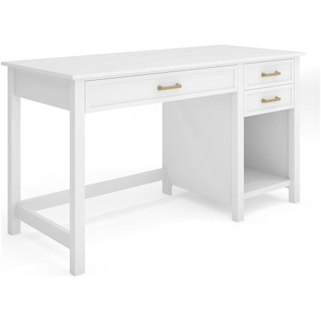 Flash Furniture Hutton 54" Engineered Wood and Steel 3 Drawer Office Desk with Storage Cubby White / Gold