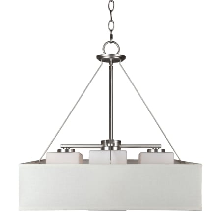 Forte Lighting 4 Light 18" Wide Pillar Candle Chandelier with Off White Square Fabric Shade and Satin Opal Glass Brushed Nickel