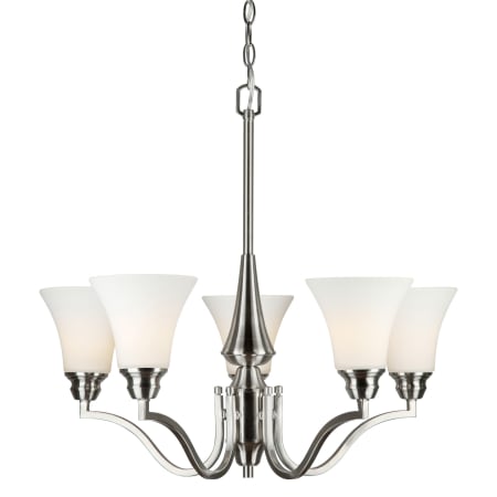 Forte Lighting 5 Light 27" Wide Chandelier with White Glass Shades Brushed Nickel