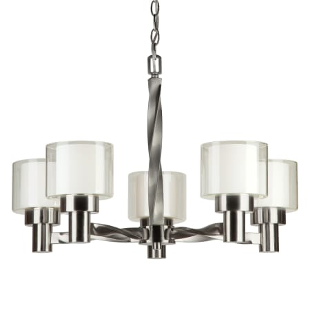 Forte Lighting 5 Light 26" Wide Chandelier with Clear Outer Glass and Frosted White Inner Glass Brushed Nickel