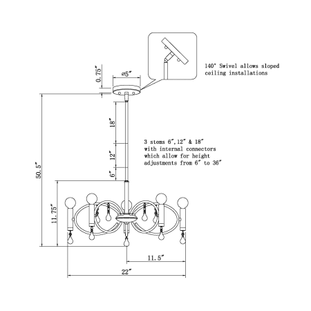 Forte Lighting-7114-05-Line Drawing
