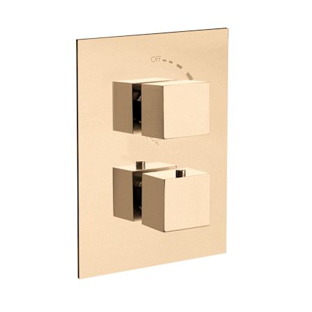 Fortis Corsini Thermostatic Valve Trim Only with Dual Knob Handles and Volume Control - Less Rough In Brushed Gold