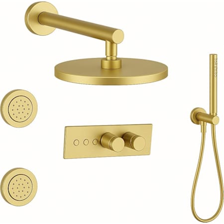 Fortis LineaBox Ceramic Disc Shower System with Shower Head, Hand Shower, Bodysprays, Shower Arm, Hose, and Valve Trim Brushed Gold