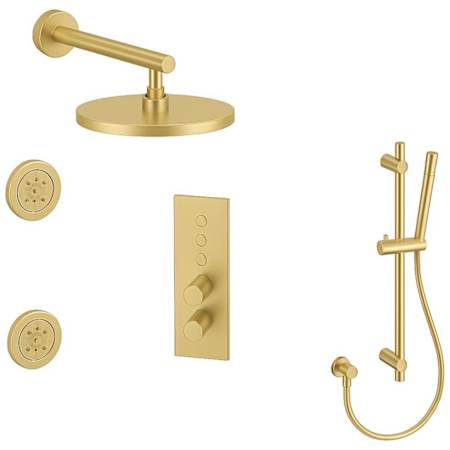 Fortis LineaBox Ceramic Disc Shower System with Shower Head, Hand Shower, Slide Bar, Bodysprays, Shower Arm, Hose, and Valve Trim Brushed Gold