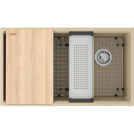 Franke Maris 33" Undermount Single Basin Granite Workstation Kitchen Sink – Includes Basin Rack, Basket Strainer, Colander, and Cutting Board Champagne