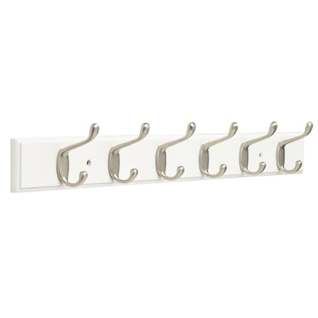 Franklin Brass Franklin Brass Wall Mounted 26-1/2 in. Coat and Hat Hook Rail, 6 Heavy Duty Hooks White / Satin Nickel