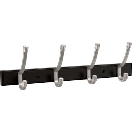 Franklin Brass Modern Angled Pilltop 15-7/8 Inch Wide Coat and Hat Hook Rack with 4 Double Hooks Matte Black / Matte Nickel