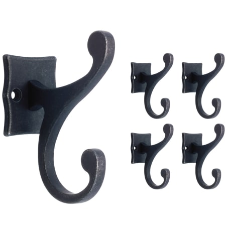 Franklin Brass Franklin Brass Double Scroll 3-3/5 in. Coat and Hat Wall Hooks (5-Pack) Tumbled Dark Gunmetal