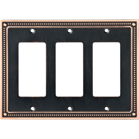 Franklin Brass Classic Beaded Triple Rocker / GFI Outlet Wall Plate Bronze with Copper Hightlights