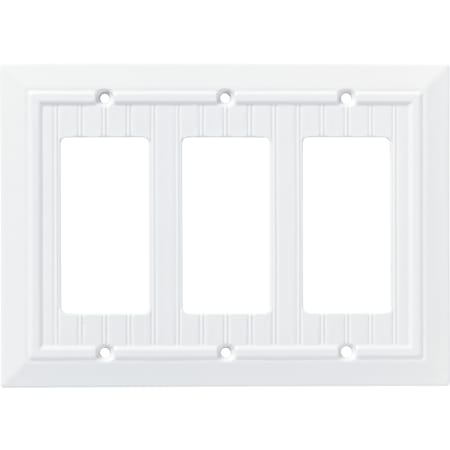 Franklin Brass Classic Beadboard Triple Rocker / GFI Outlet Wall Plate Pure White