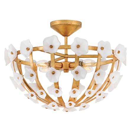 Fredrick Ramond Azalea 4 Light 21" Wide Semi-flush Bowl Ceiling Fixture Distressed Brass