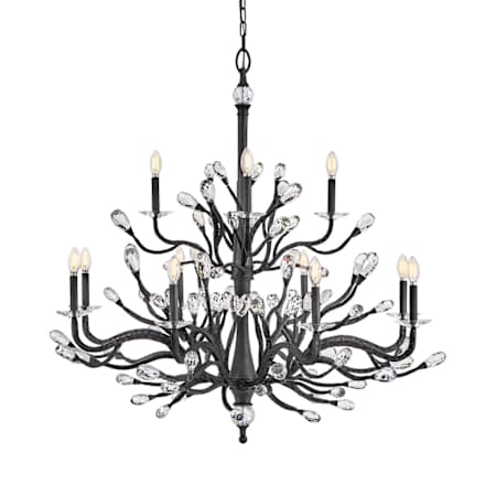 Fredrick Ramond Eve 12 Light 49" Wide LED Crystal Candle Style Chandelier Brushed Graphite