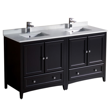 Fresca Oxford 60" Free Standing Vanity Set with Wood Cabinet, Quartz Vanity Top, and Dual Undermount Sinks Espresso