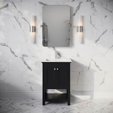 Fresca Manchester 24" Free Standing Single Basin Vanity Set with Cabinet and Ceramic Vanity Top Black