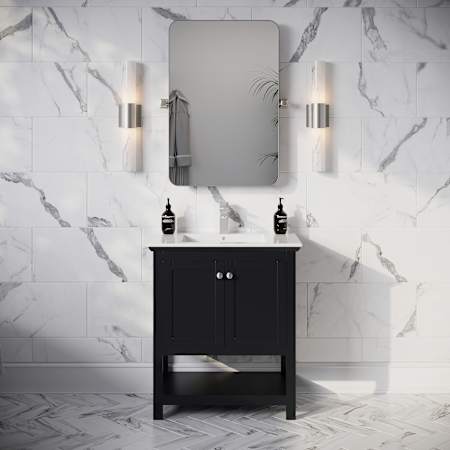 Fresca Manchester 30" Free Standing Single Basin Vanity Set with Cabinet and Ceramic Vanity Top Black