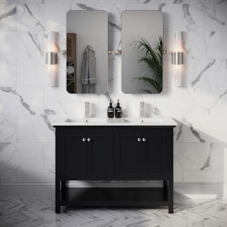 Fresca Manchester 48" Free Standing Double Basin Vanity Set with Cabinet and Quartz Vanity Top Black