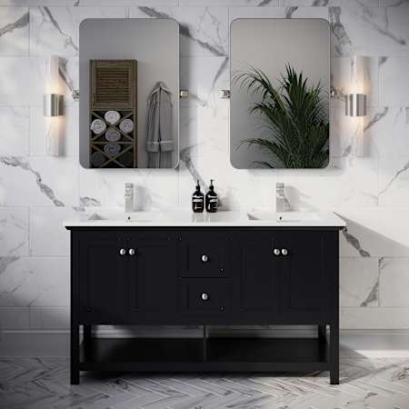Fresca Manchester 60" Free Standing Double Basin Vanity Set with Cabinet and Quartz Vanity Top Black