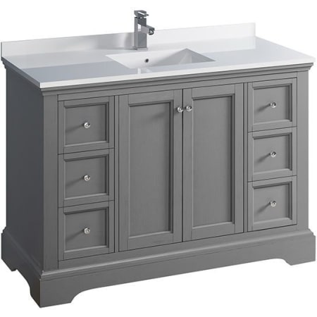 Fresca Windsor 48" Free Standing Single Basin Vanity Set with Wood Cabinet and Quartz Vanity Top - Less Faucet and Drain Assembly Gray (Textured) / Countertop White