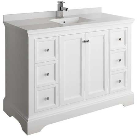 Fresca Windsor 48" Free Standing Single Basin Vanity Set with Wood Cabinet and Quartz Vanity Top - Less Faucet and Drain Assembly Matte White / Countertop White