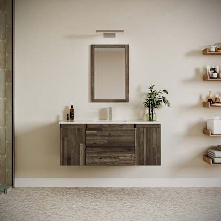 Fresca Formosa 48" Wall Mounted Single Basin Vanity Set with Cabinet and Quartz Vanity Top Acacia Wood / Countertop White