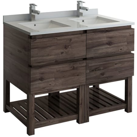 Fresca Formosa 48" Free Standing Double Basin Vanity Set with Cabinet and Quartz Vanity Top Acacia Wood / Countertop White