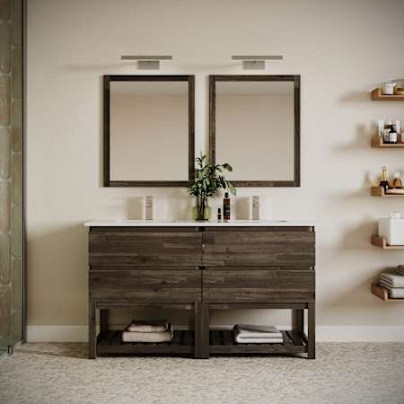 Fresca Formosa 60" Free Standing Double Basin Vanity Set with Cabinet and Quartz Vanity Top Acacia Wood / Countertop White