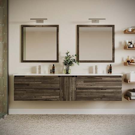 Fresca Formosa 84" Wall Mounted Double Basin Vanity Set with Cabinet and Quartz Vanity Top Acacia Wood / Countertop White