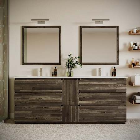 Fresca Formosa 84" Free Standing Double Basin Vanity Set with Cabinet and Quartz Vanity Top Acacia Wood / Countertop White