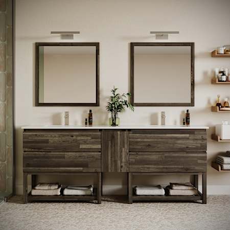 Fresca Formosa 84" Free Standing Double Basin Vanity Set with Cabinet and Quartz Vanity Top Acacia Wood / Countertop White