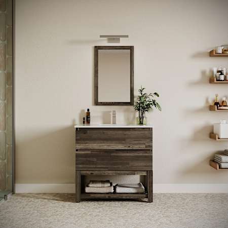 Fresca Formosa 36" Free Standing Single Basin Vanity Set with Cabinet and Quartz Vanity Top Acacia Wood / Countertop White