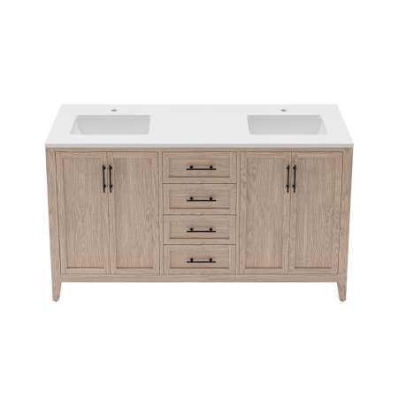 Fresca Silas 60" Free Standing Double Basin Vanity Set with Cabinet and Quartz Vanity Top Vanilla Oak