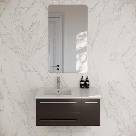 Fresca Lucera 36" Wall Mounted Single Basin Vanity Set with Cabinet, Quartz Vanity Top, and Left Offset Rectangular Sink Espresso