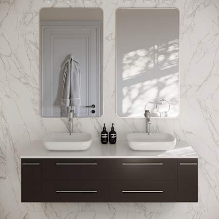 Fresca Lucera 60" Wall Mounted Double Basin Vanity Set with Cabinet and Quartz Vanity Top Espresso