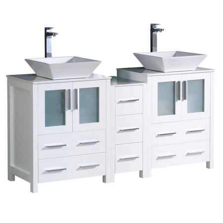 Fresca Torino 60" Free Standing Double Basin Vanity Set with Engineered Wood Cabinet, Ceramic Vanity Top, and Dual Vessel Sinks White