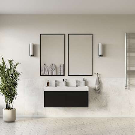 Fresca Mezzo 48" Wall Mounted Double Basin Vanity Set with Cabinet and Acrylic Vanity Top Black