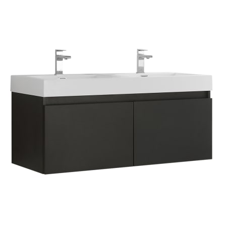 Fresca Mezzo 47" Wall Mounted Double Basin Vanity Set with Wood Cabinet and Stone Vanity Top Black