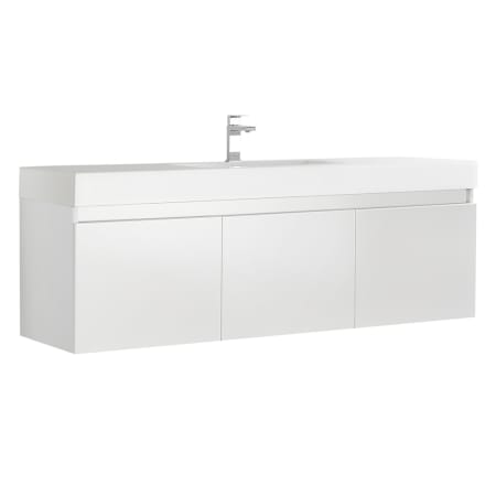 Fresca Mezzo 60" Wall Mounted Single Basin Vanity Set with Wood Cabinet and Stone Vanity Top White