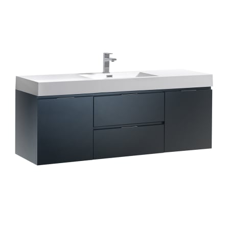 Fresca Valencia 60" Wall Mounted / Floating Single Vanity Set with Wood Cabinet and Acrylic Vanity Top Dark Slate Gray