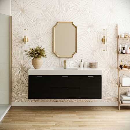 Fresca Valencia 60" Wall Mounted Single Basin Vanity Set with Cabinet and Acrylic Vanity Top Dark Slate Gray