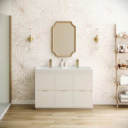Fresca Valencia 48" Free Standing Double Basin Vanity Set with Cabinet and Acrylic Vanity Top Glossy White