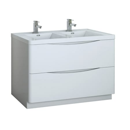 Fresca Tuscany 48" Free Standing Double Basin Vanity Set with Cabinet and Acrylic Vanity Top Glossy White
