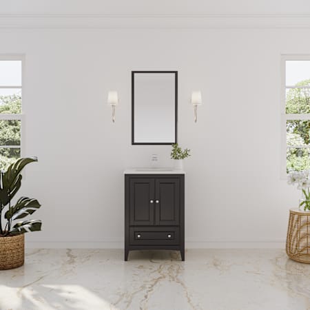 Fresca Oxford 24" Free Standing Single Basin Vanity Set with Cabinet, Quartz Vanity Top, and Framed Mirror Espresso