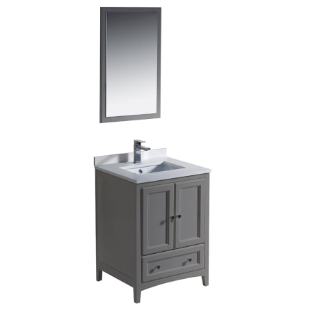 Fresca Oxford 24" Free Standing Single Vanity Set with MDF Cabinet, Quartz Vanity Top, Framed Mirror and Single Hole Faucet Gray