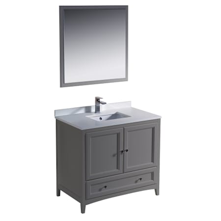 Fresca Oxford 36" Free Standing Single Basin Vanity Set with Cabinet, Quartz Vanity Top, and Framed Mirror Gray