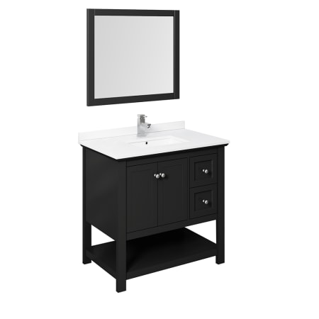 Fresca Manchester 36" Free Standing Single Basin Vanity Set with Wood Cabinet, Quartz Vanity Top, Framed Mirror, and Deck Mounted Faucet Black