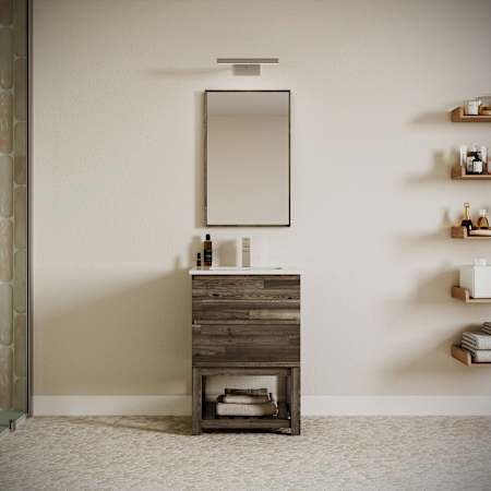 Fresca Formosa 24" Free Standing Single Basin Vanity Set with Cabinet, Quartz Vanity Top, and Framed Mirror Acacia Wood