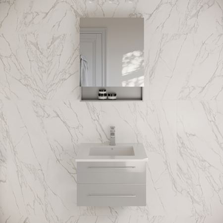 Fresca Lucera 24" Wall Mounted Single Basin Vanity Set with Cabinet, Quartz Vanity Top, and Medicine Cabinet Gray