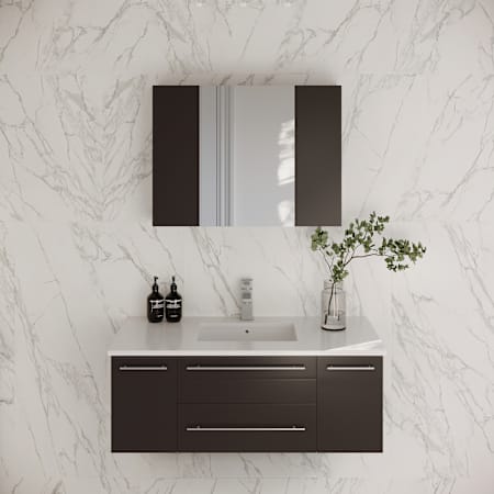 Fresca Lucera 42" Wall Mounted Single Basin Vanity Set with Cabinet, Quartz Vanity Top, and Mirrored Medicine Cabinet Espresso