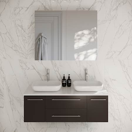 Fresca Lucera 48" Wall Mounted Double Basin Vanity Set with Cabinet, Quartz Vanity Top, and Medicine Cabinet Espresso